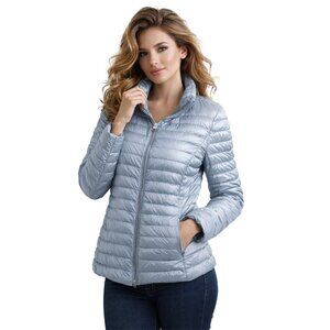 Kate Spade L Packable Down Puffer Jacket Blue Zip Pouch